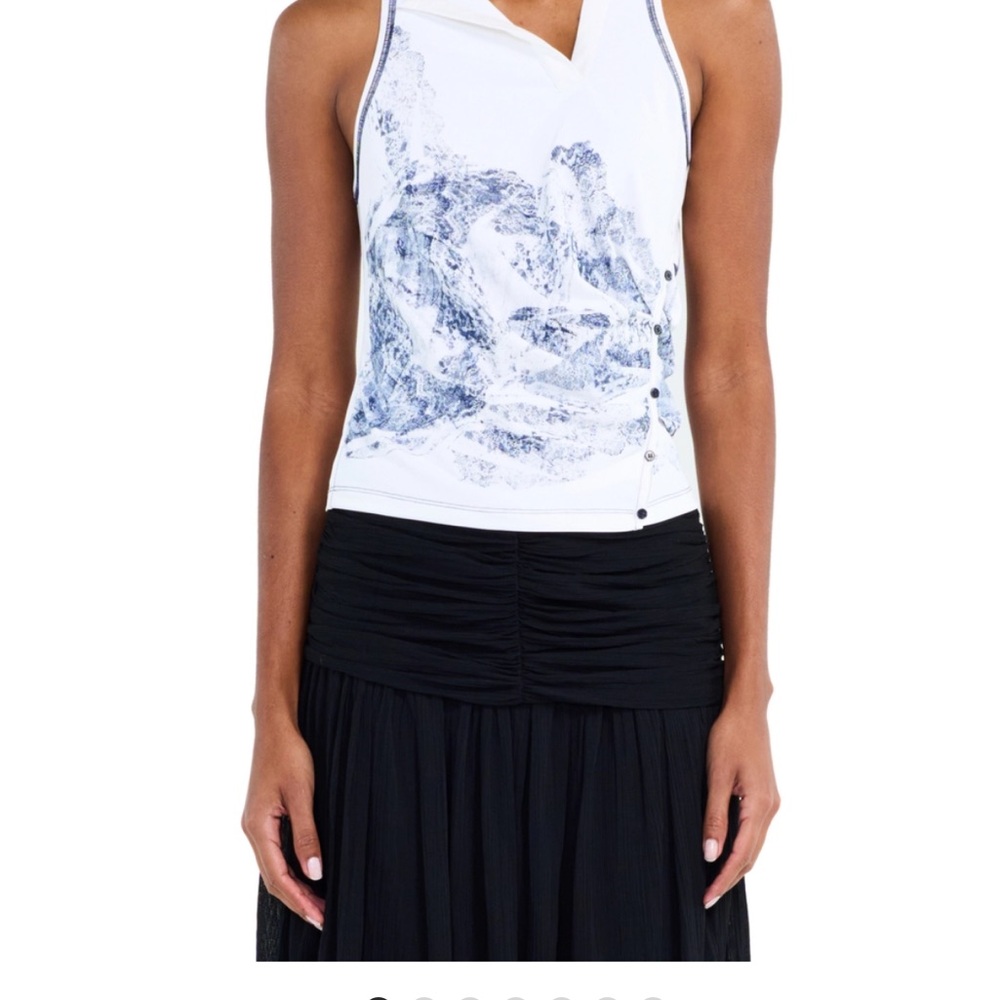 White and Blue Asymmetrical Tank Top
